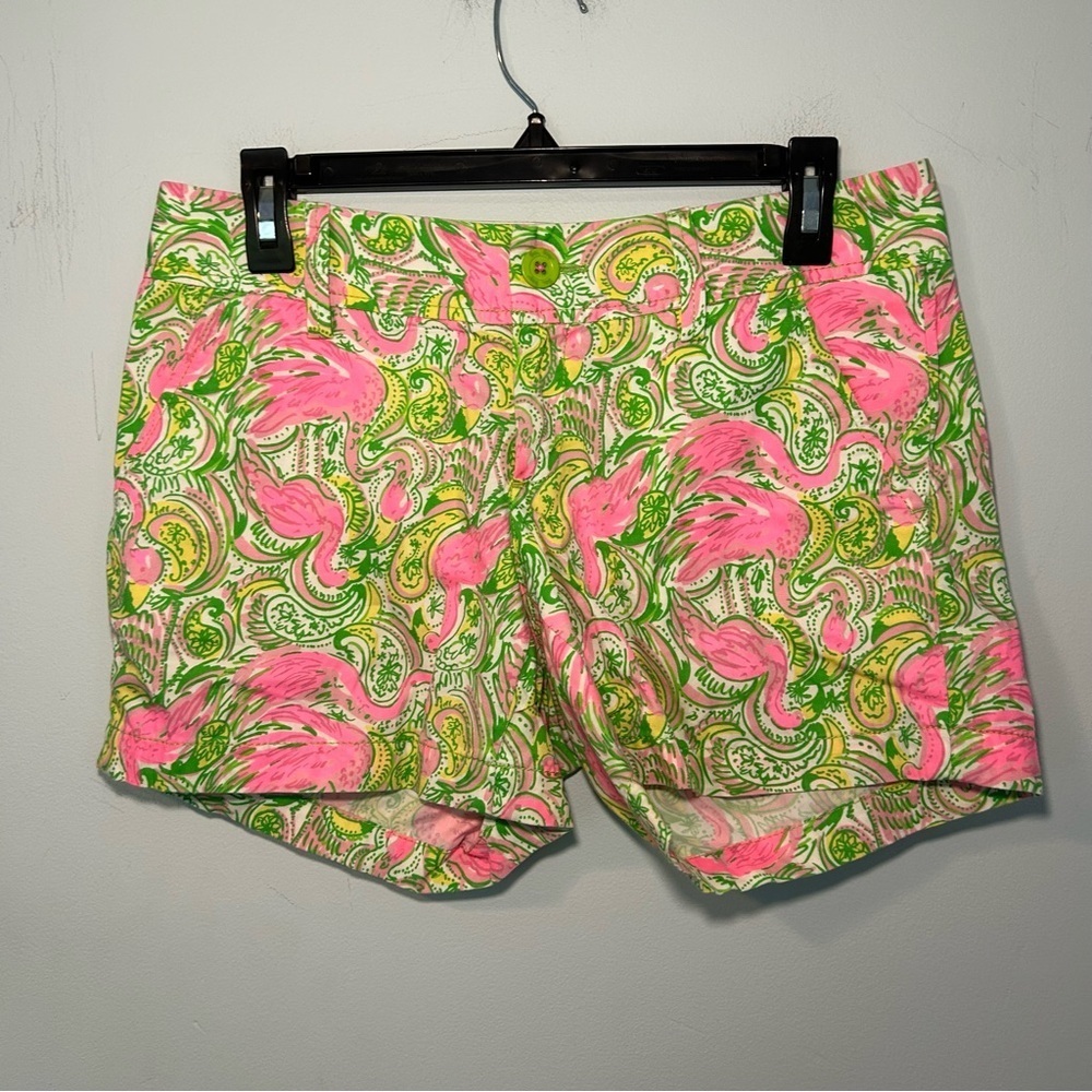 Lilly Pulitzer Green & Pink Flamingo The Callahan Shorts Size 4